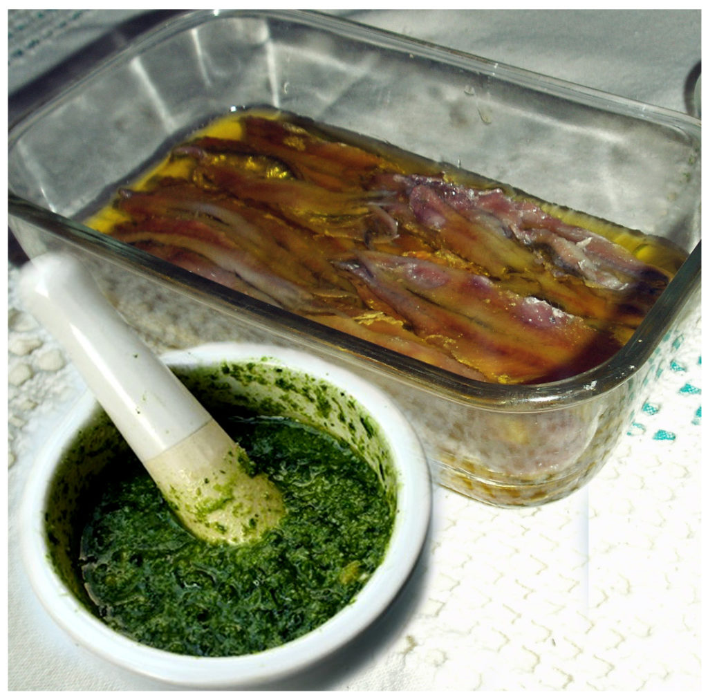 acciughe e pesto